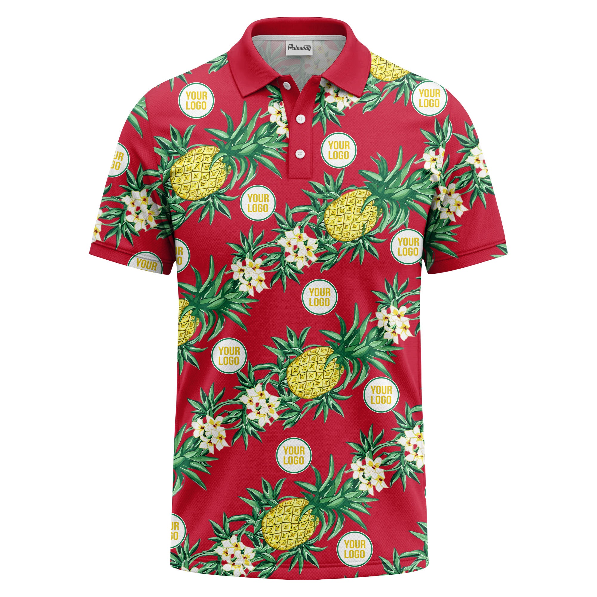 pineapple plumeria repeat pattern black polo shirt for men