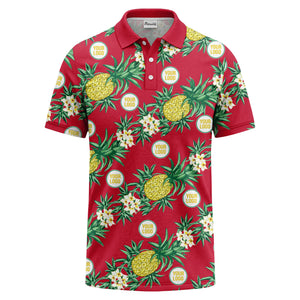 pineapple plumeria repeat pattern black polo shirt for men