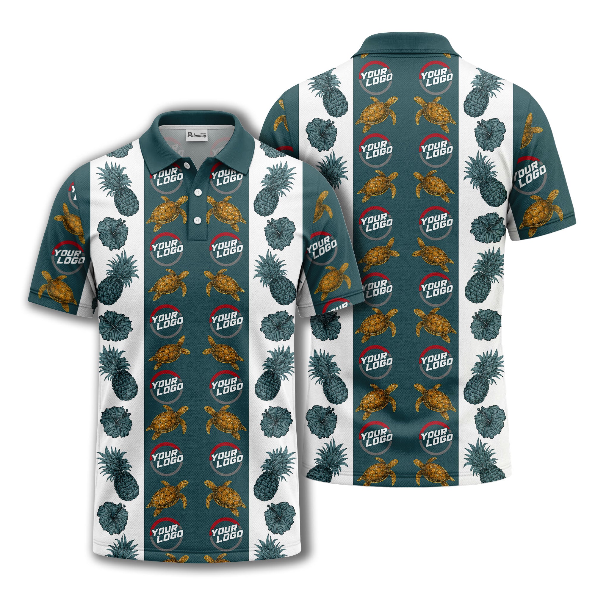 pineapple sea turtle hibiscus custom logo polo shirt