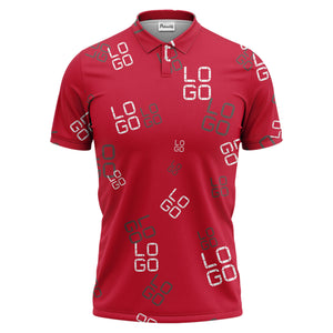 pixelated logo text pattern polo shirt | modern digital all-over design
