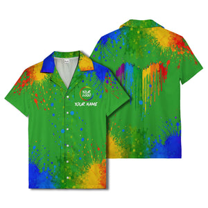 rainbow paint splatter abstract art hawaiian shirt with customizable name