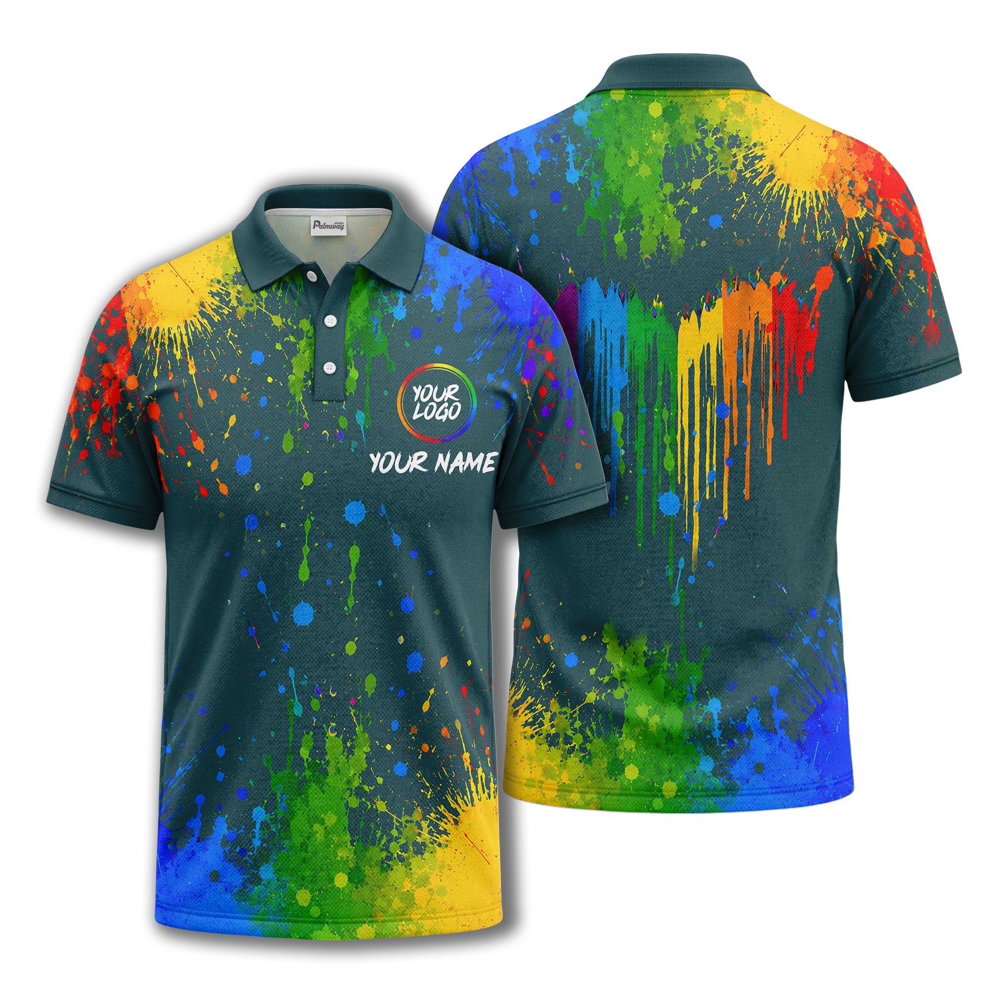 rainbow paint splatter custom logo personalized polo shirt