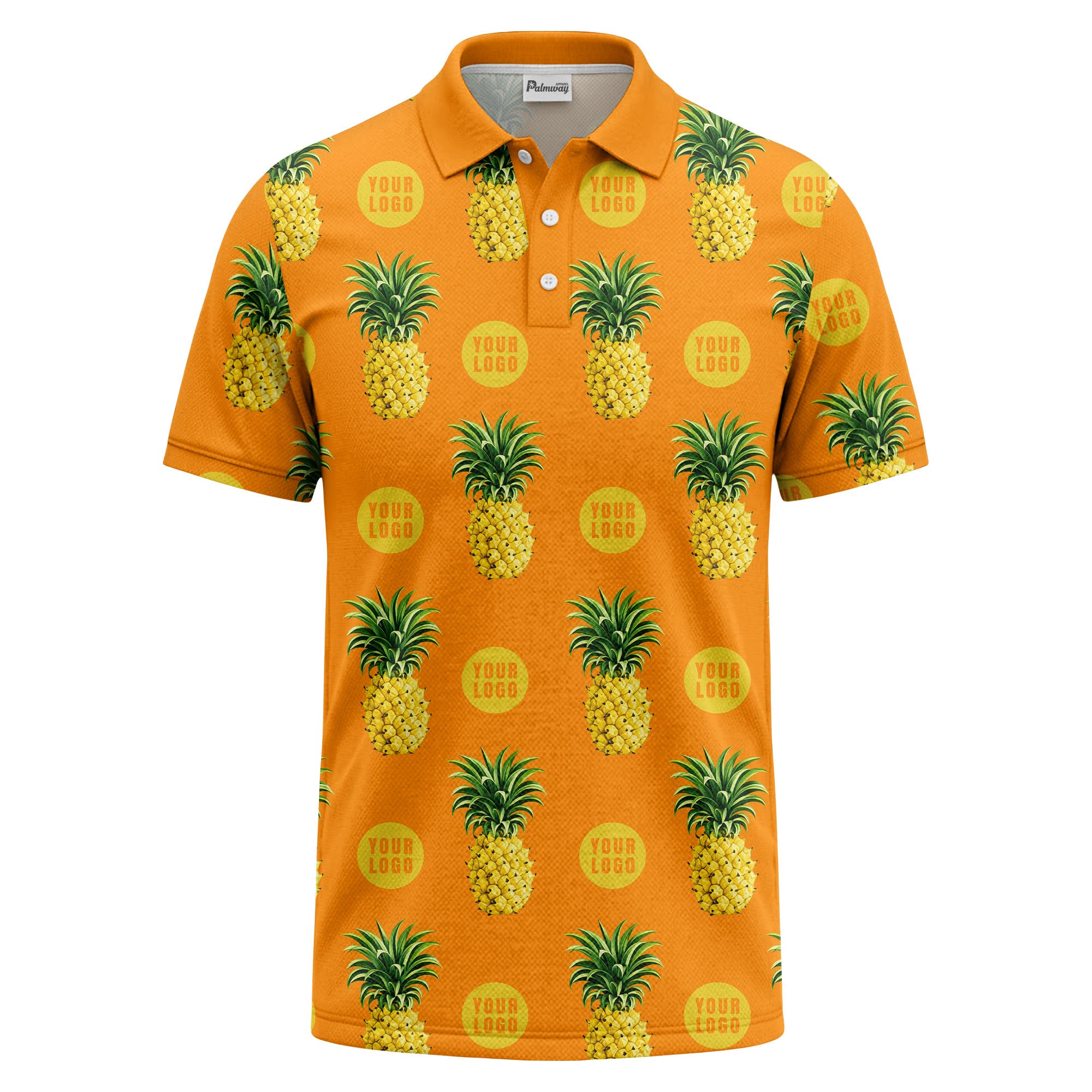 realistic pineapple repeat & custom logo black polo shirt