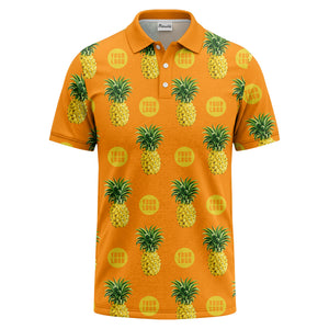 realistic pineapple repeat & custom logo black polo shirt