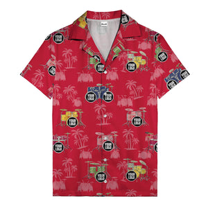 rockin' drum kits & palm trees repeat hawaiian shirt for musicians