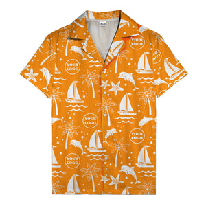 sailboats dolphins palm trees starfish repeat pattern black white hawaiian shirt