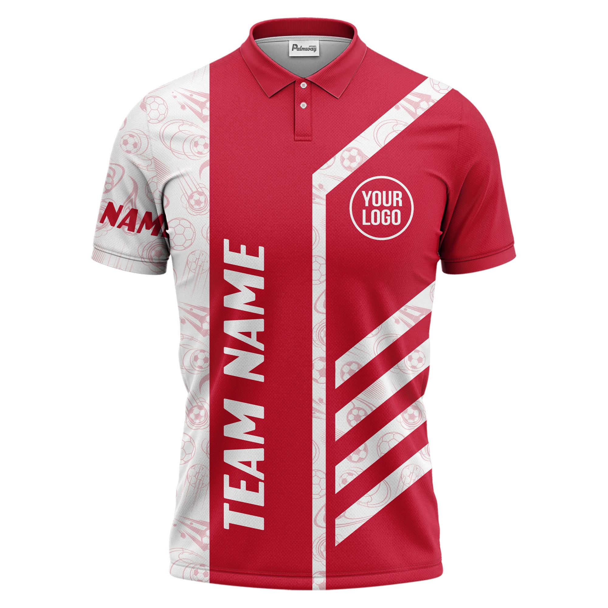 soccer balls diagonal stripes custom logo sporty polo shirt