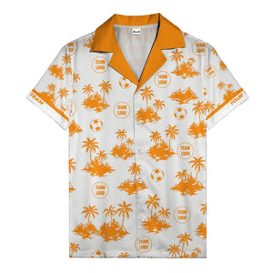 soccer balls & palm trees island repeat black white hawaiian shirt