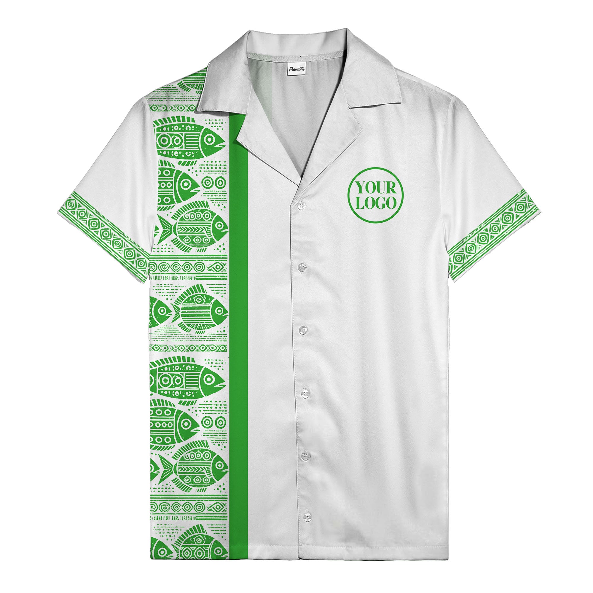 tribal fish & geometric border black white hawaiian shirt for men