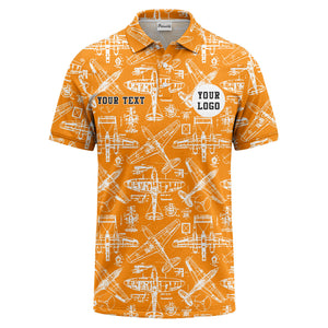 vintage airplane blueprint sketches propeller wings polo shirt for men