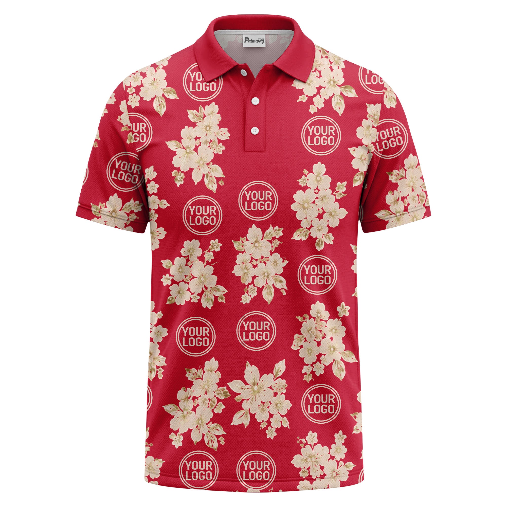 watercolor cherry blossom custom logo repeat polo shirt in black
