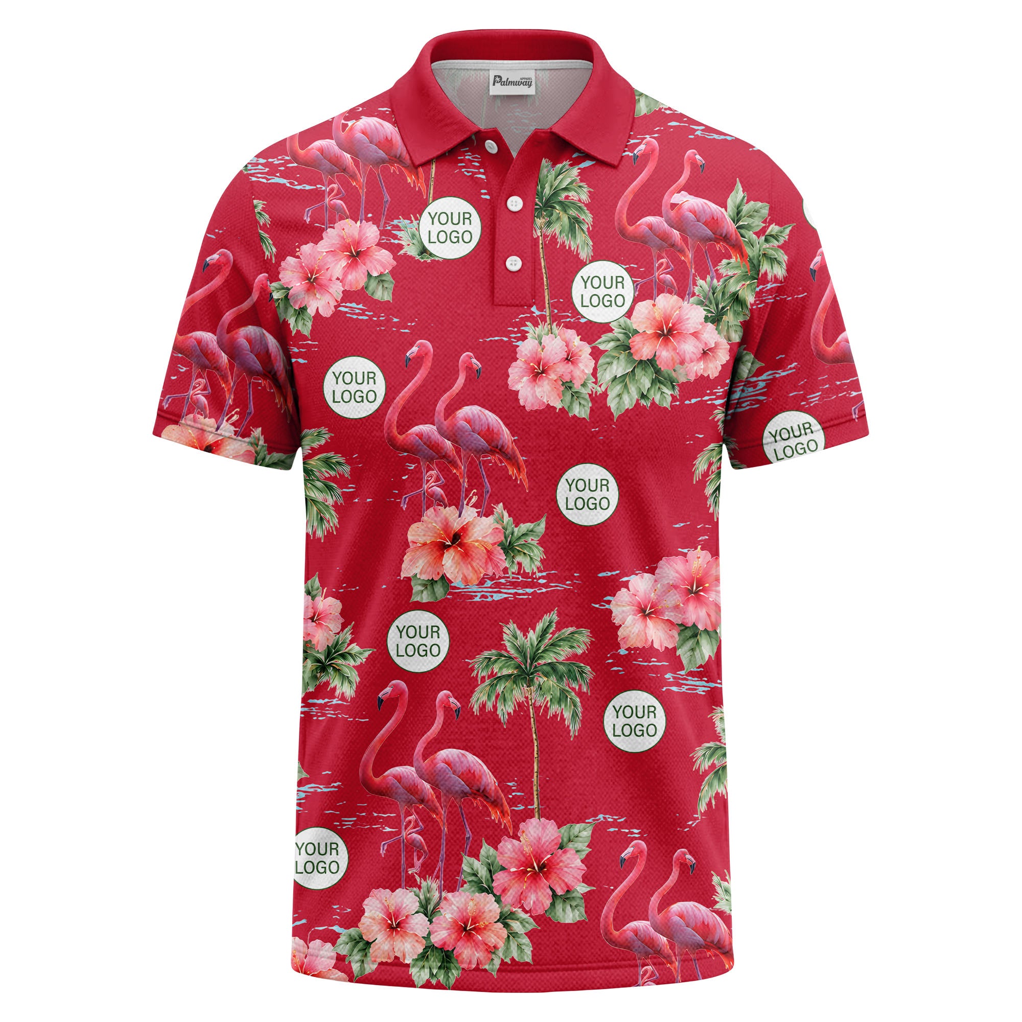 watercolor flamingos & hibiscus palm trees polo shirt for men