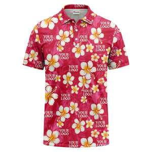 watercolor hibiscus & plumeria black aloha polo shirt for men