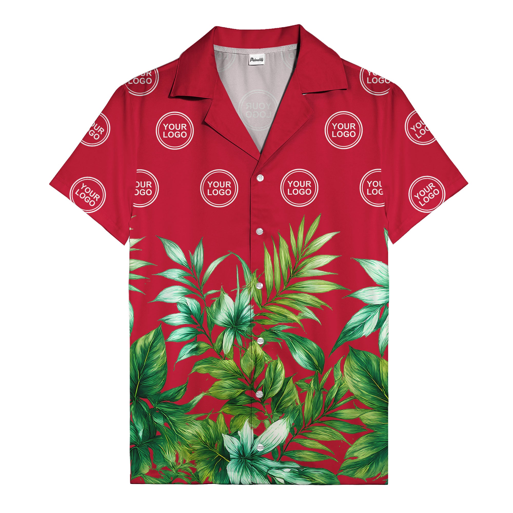 watercolor palm fronds & monogram logo repeat hawaiian shirt