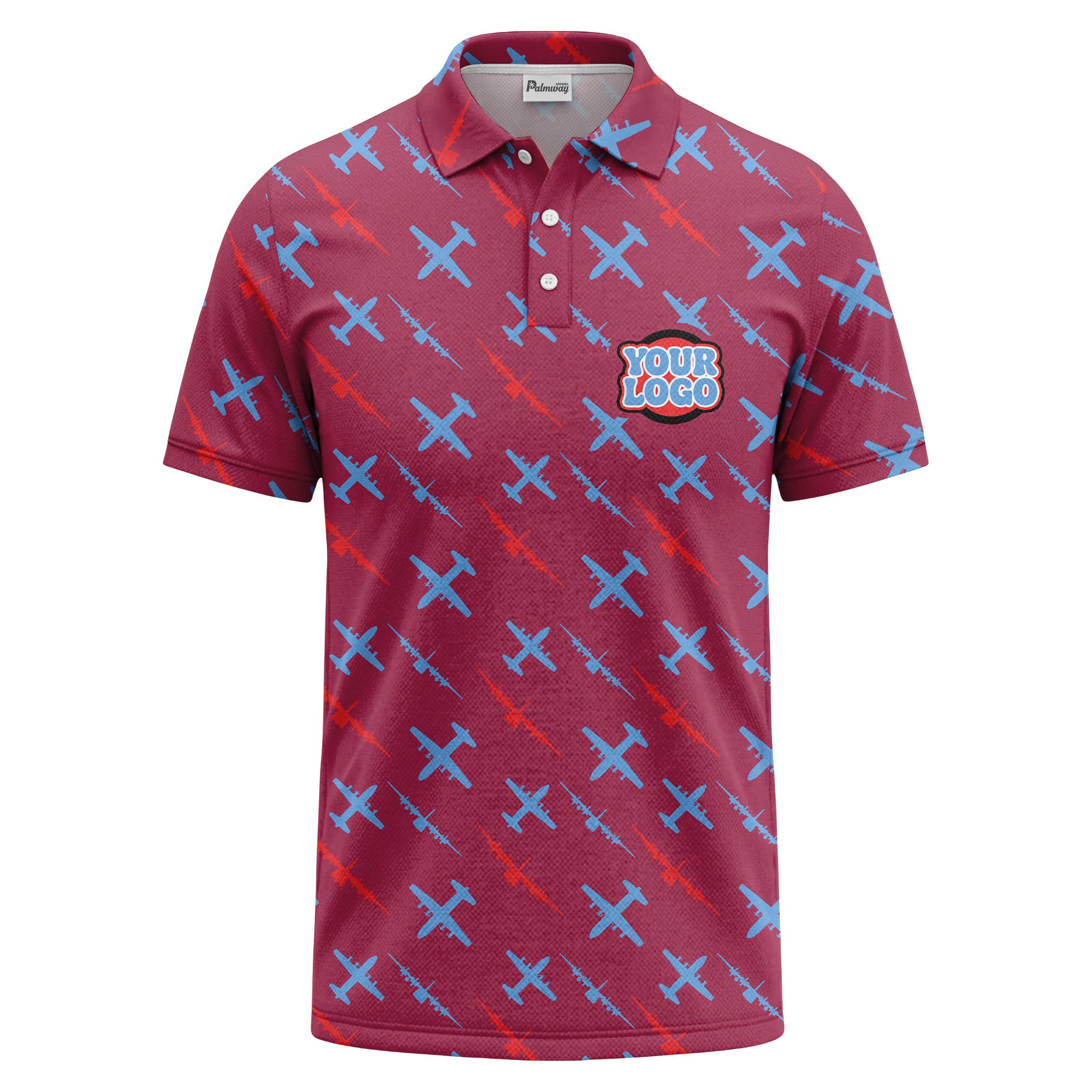 airplane silhouette repeat aviation graphic polo shirt for men