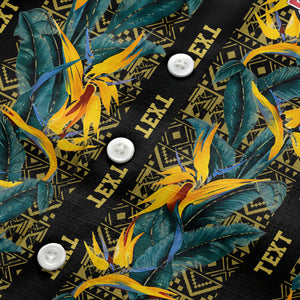 bird of paradise blossoms & tribal border black hawaiian shirt for men