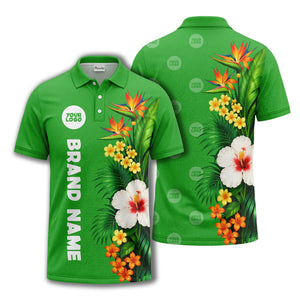 bird of paradise & hibiscus floral polo shirt for men