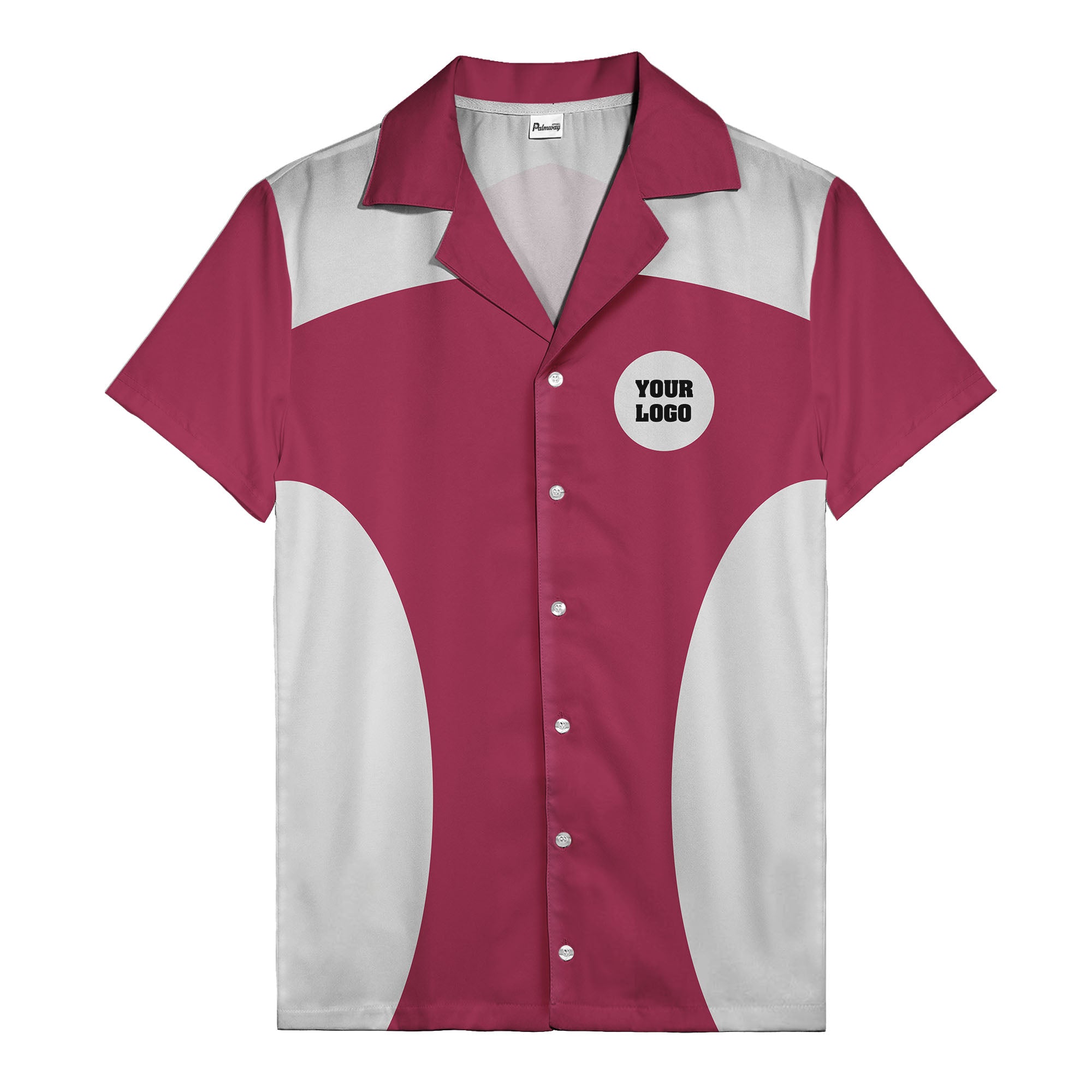 black silver geometric bowling hawaiian shirt with custom logo patch