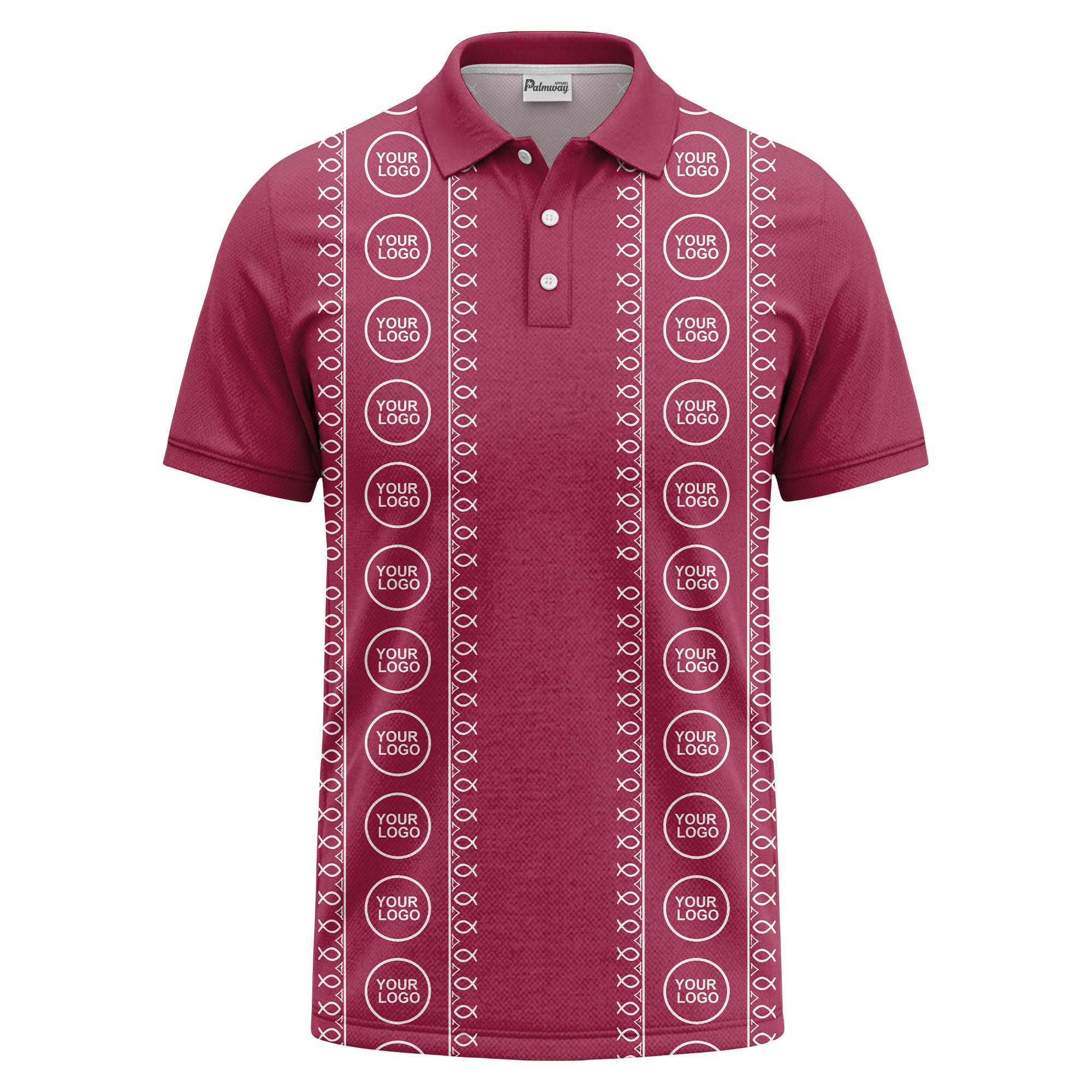 black white fish symbol repeat pattern golf polo shirt