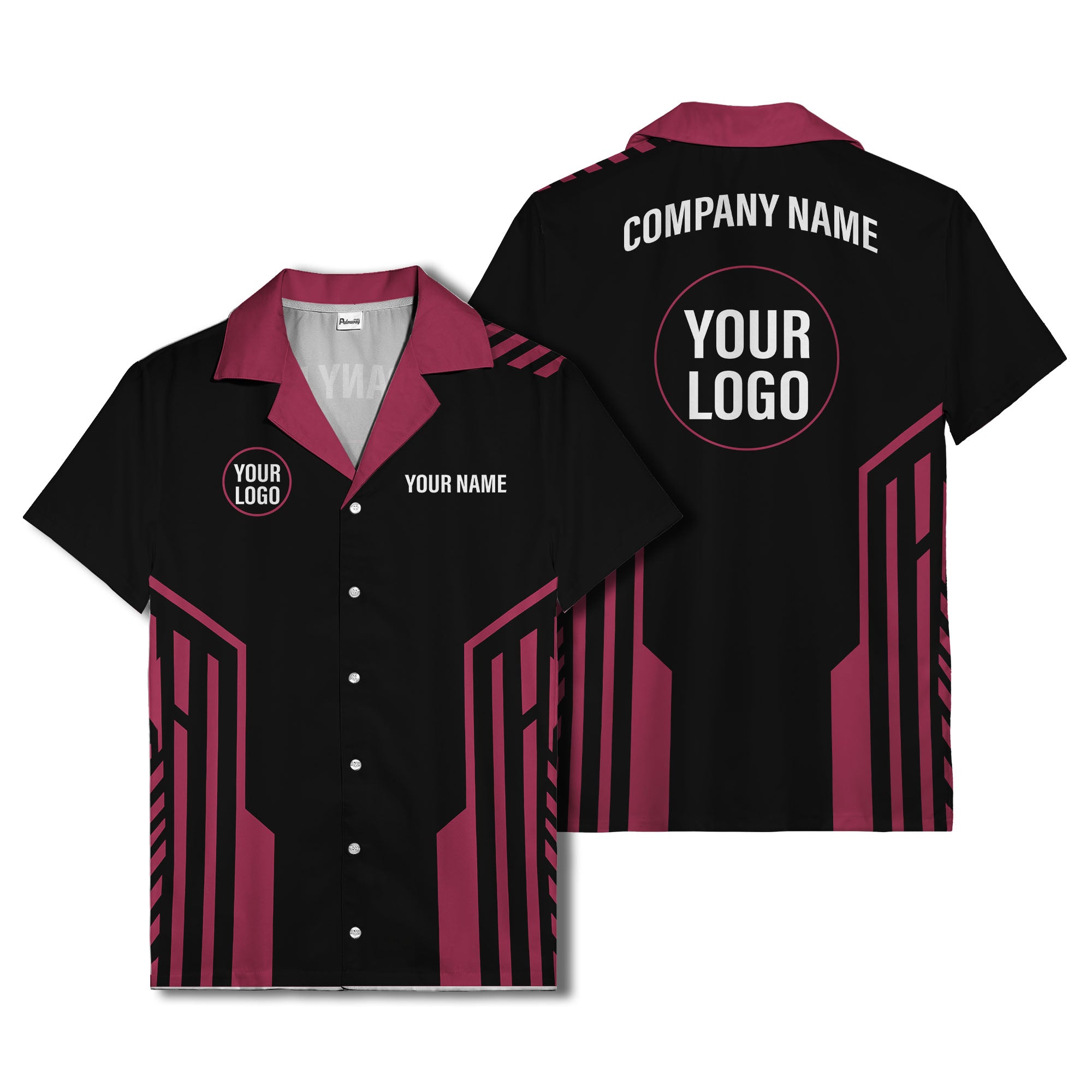 black white geometric stripe personalized logo circle hawaiian shirt