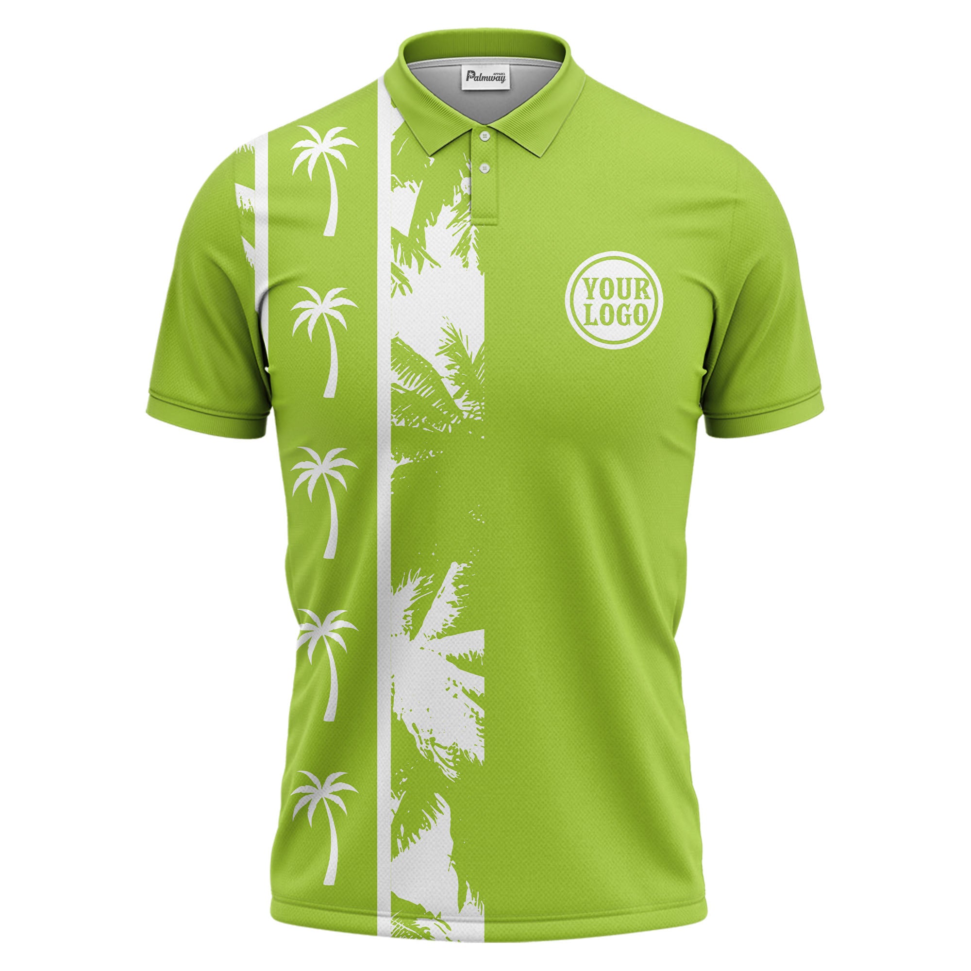 black white palm tree silhouette vertical stripe polo shirt for men