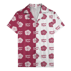 black white rose & custom logo repeat graphic hawaiian shirt