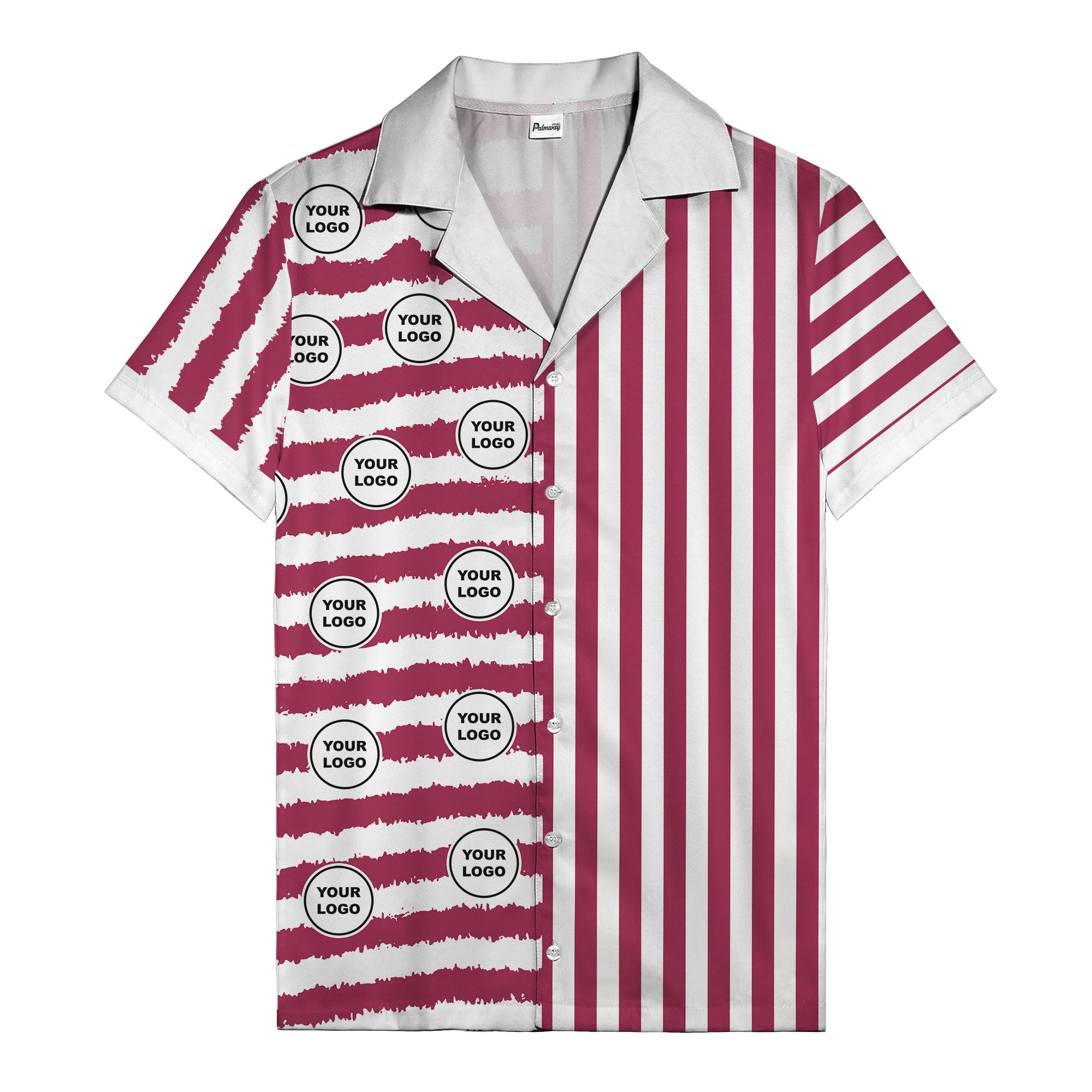 bold black-white stripe & circular logo hawaiian shirt