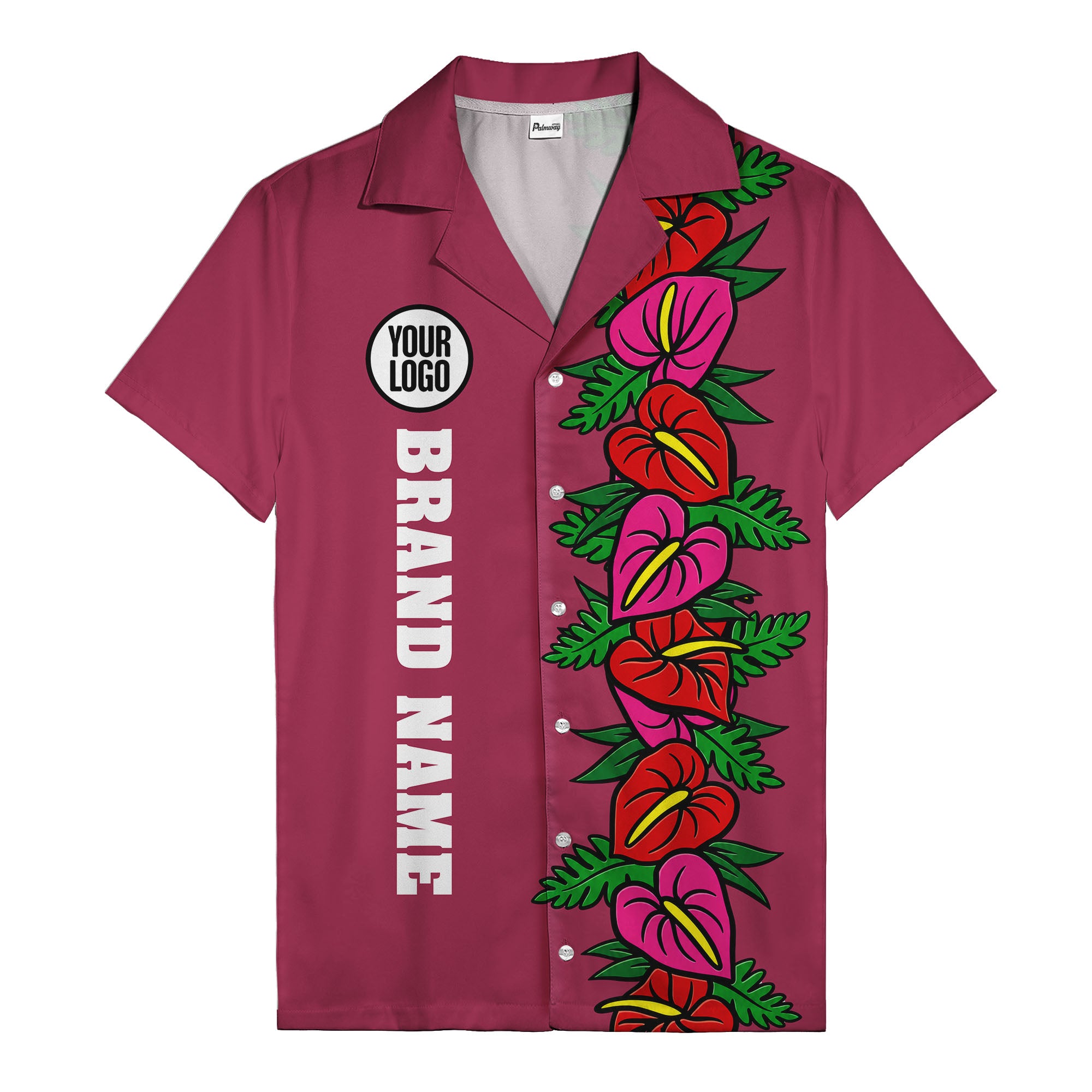 coral anthurium blooms & emerald leaf stripes hawaiian shirt for men