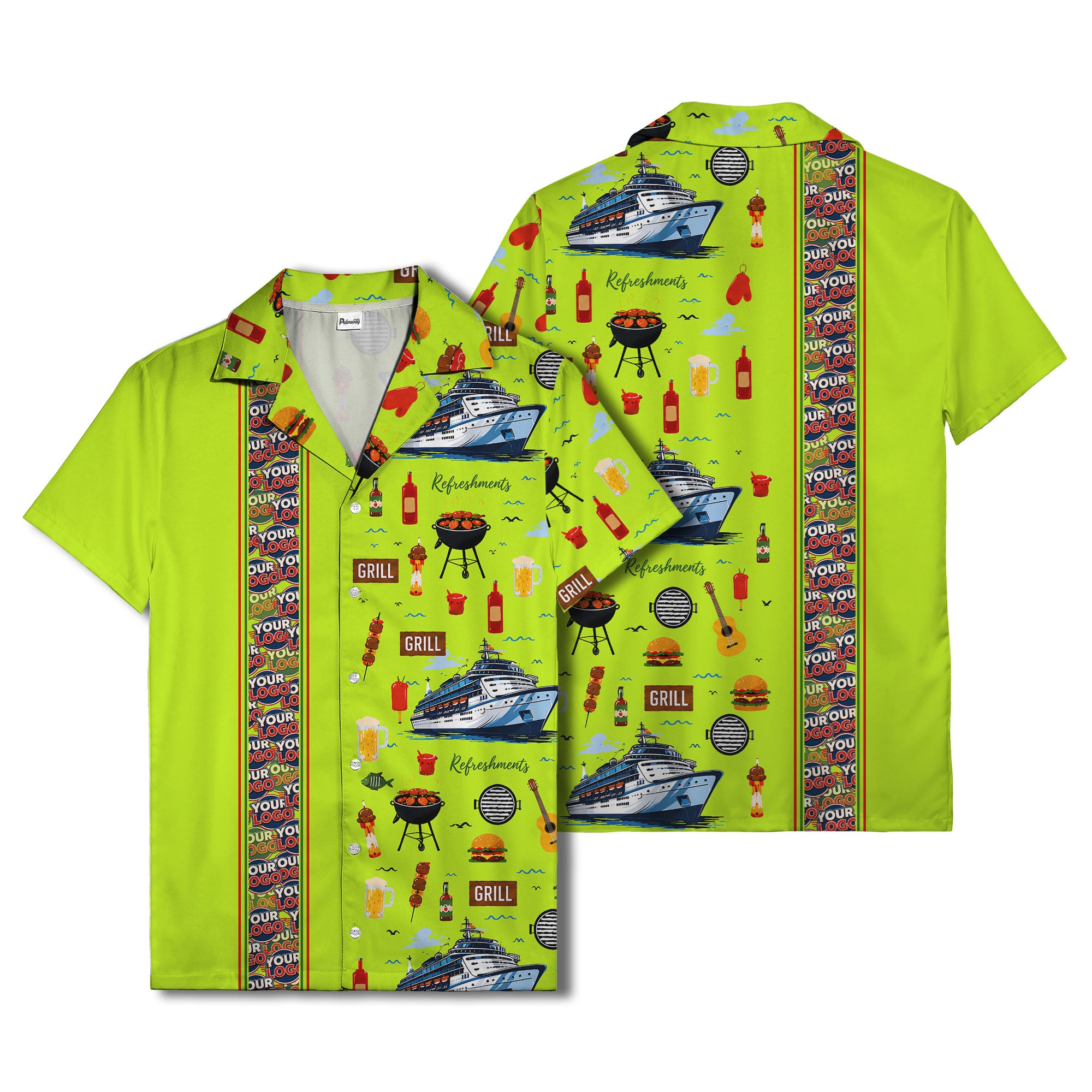 cruise ship grill & refreshments fun cartoon hawaiian shirt for men