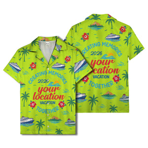 cruise ship & palm fronds watercolor vacation memories hawaiian shirt