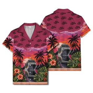 cruise ship sunset palm trees hibiscus flowers hawaiian shirt for men
