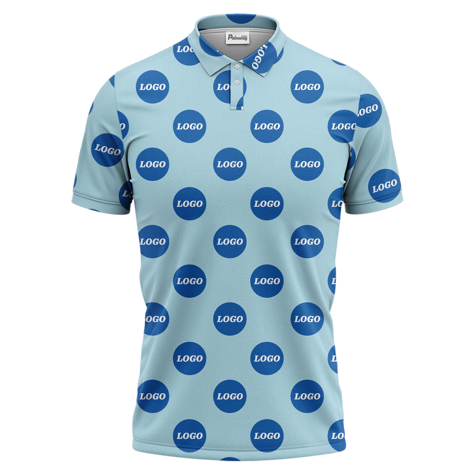 custom color logo polo shirt | bold branded repeating pattern