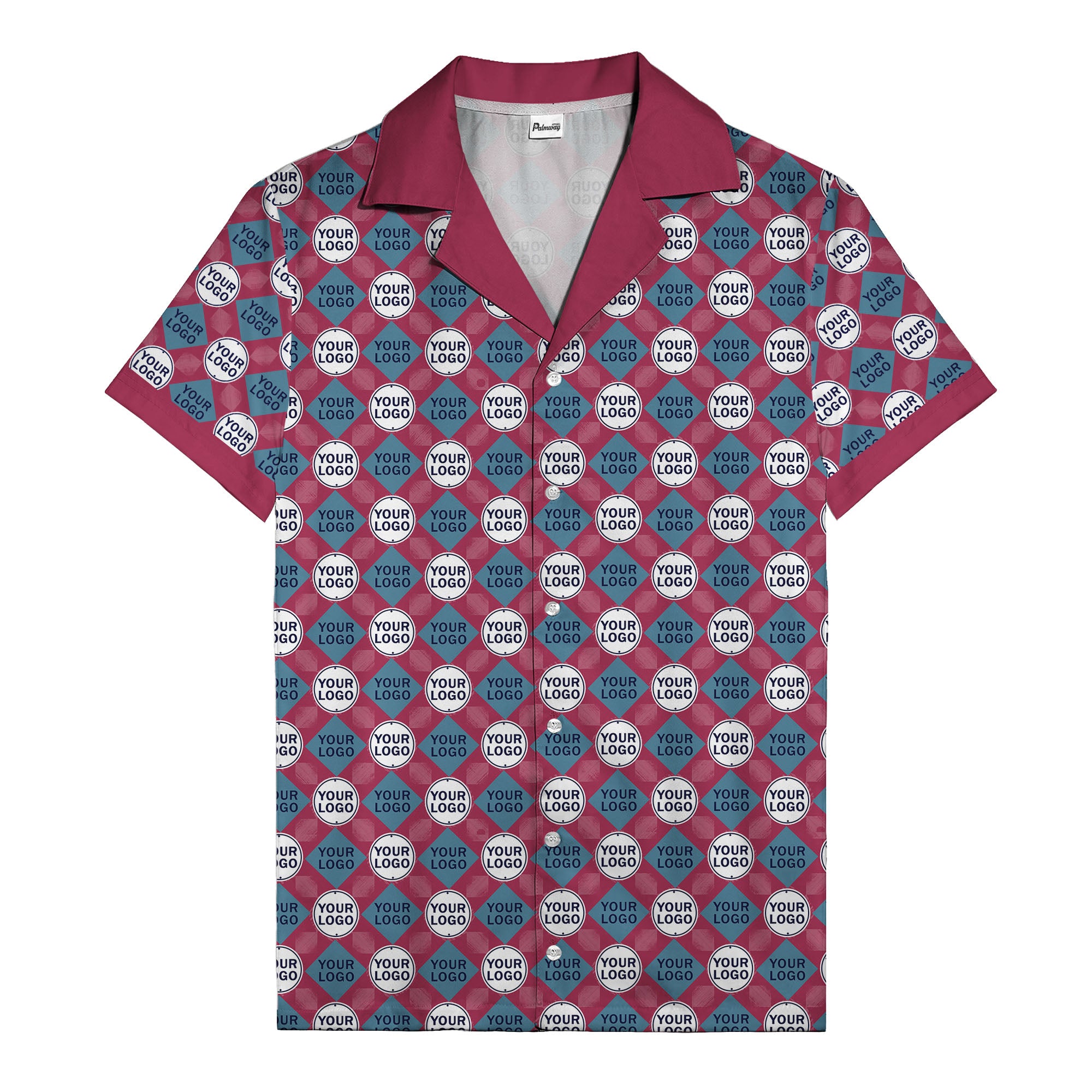custom logo diamond grid pattern hawaiian shirt for men