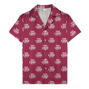 custom logo text repeat pattern black hawaiian shirt for men