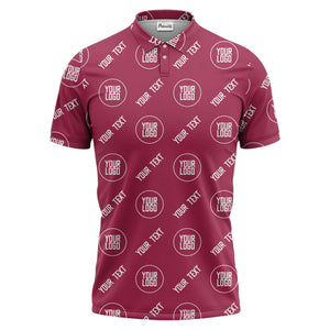 custom logo & text repeat pattern black personalized polo shirt for men