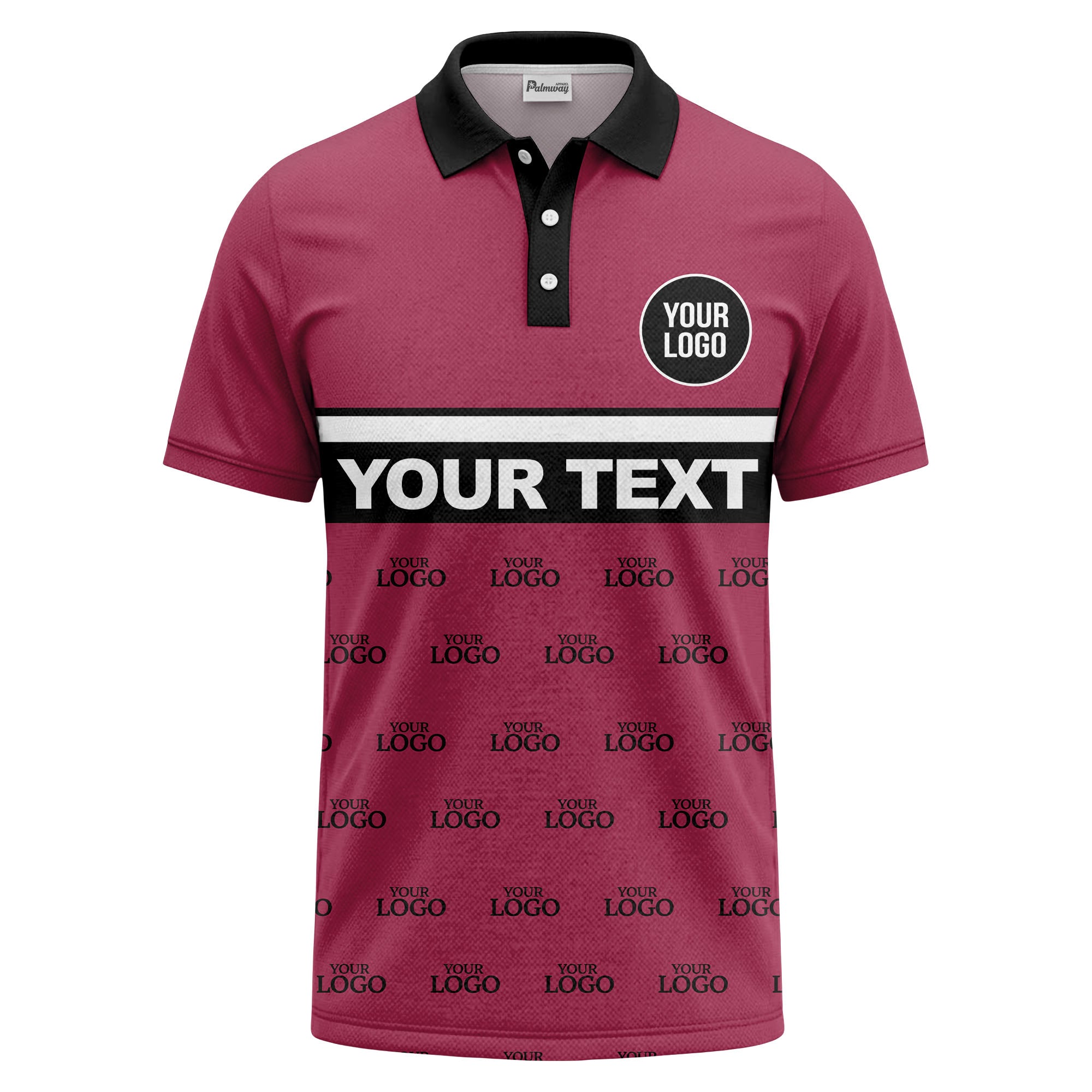 custom monogram logo repeat & text banner all over polo shirt