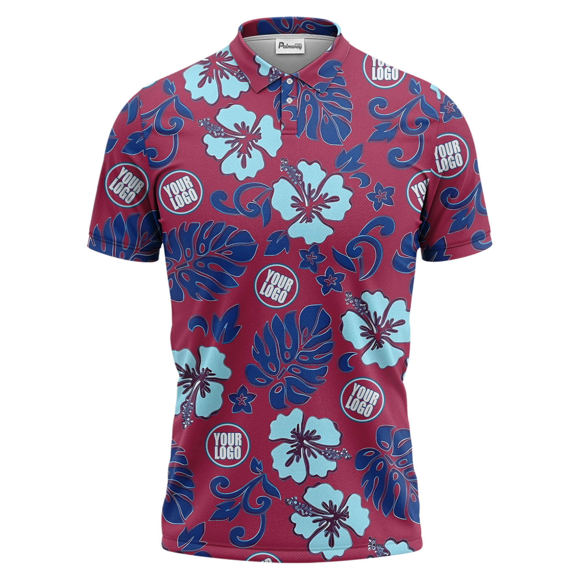 blue tropical floral polo hawaiian shirt