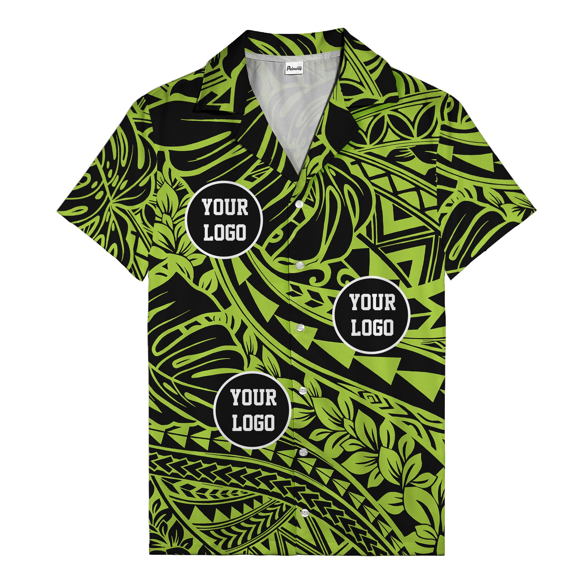 customizable logo circles pattern black hawaiian shirt for men
