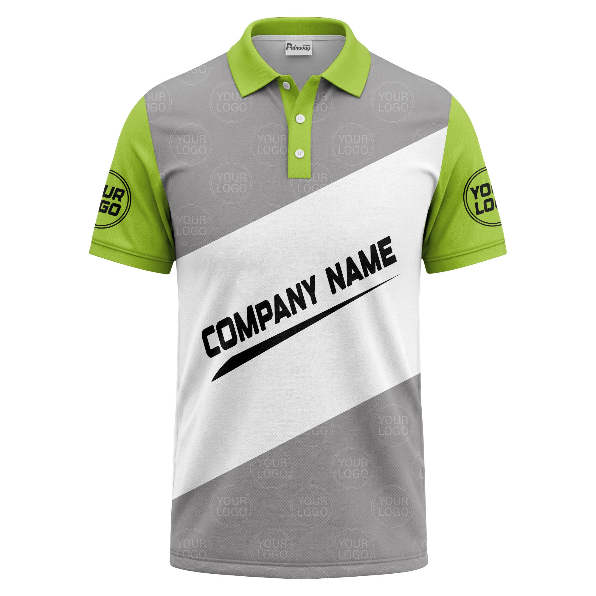 diagonal stripe monogram logo gray white black corporate polo shirt