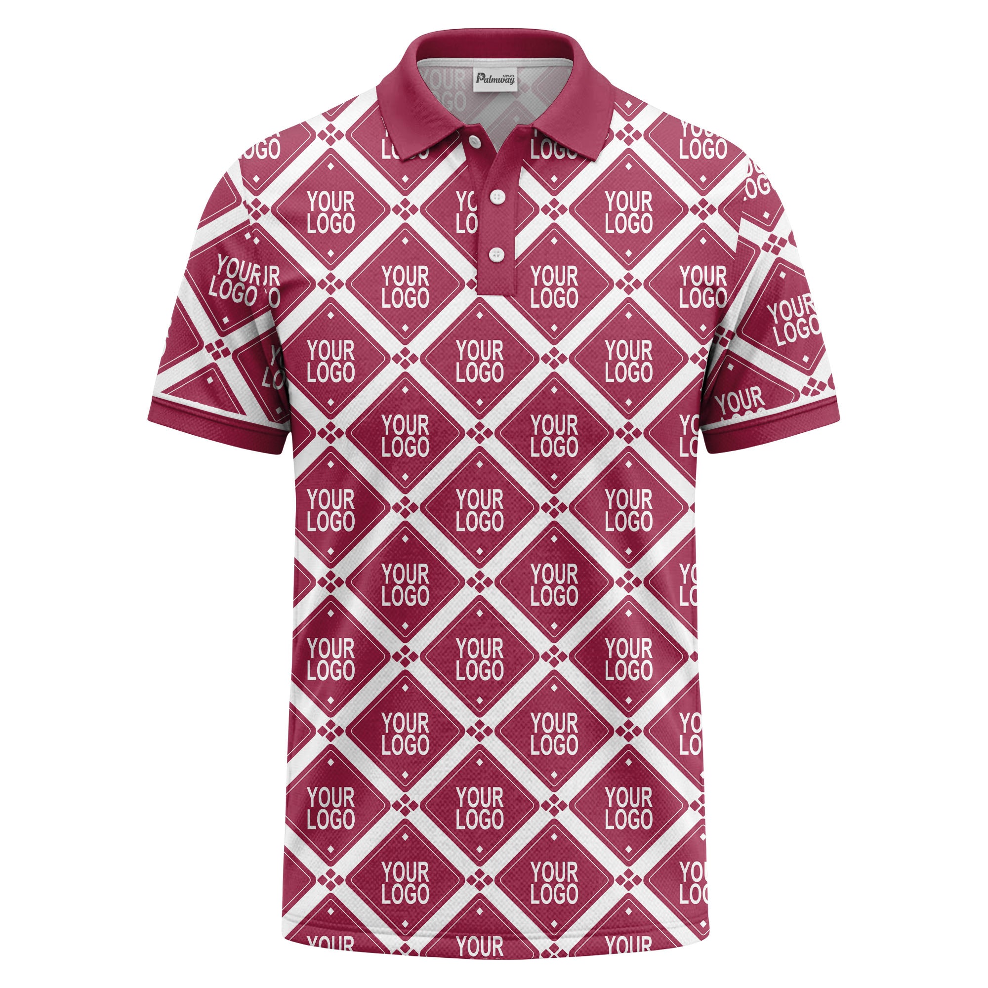 diamond grid logo repeat all over print polo shirt