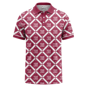diamond grid logo repeat all over print polo shirt