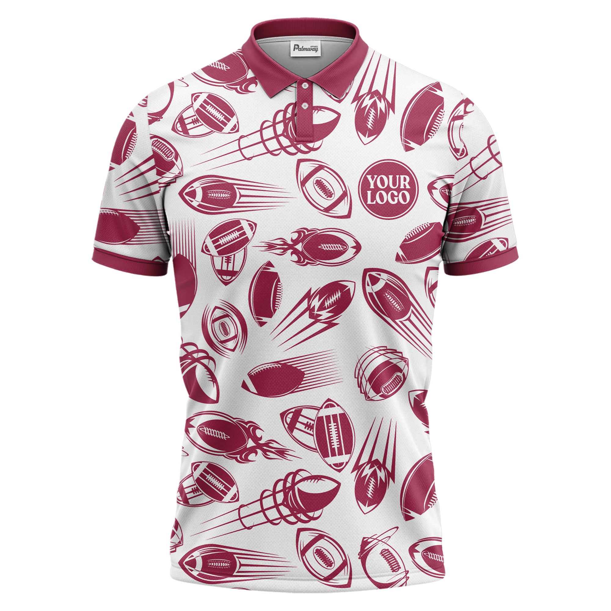 dynamic footballs & speed lines graphic black white sports polo shirt