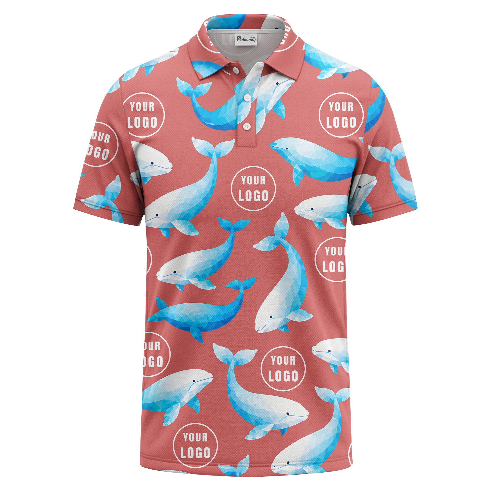 geometric beluga whale repeat & custom logo circles polo shirt