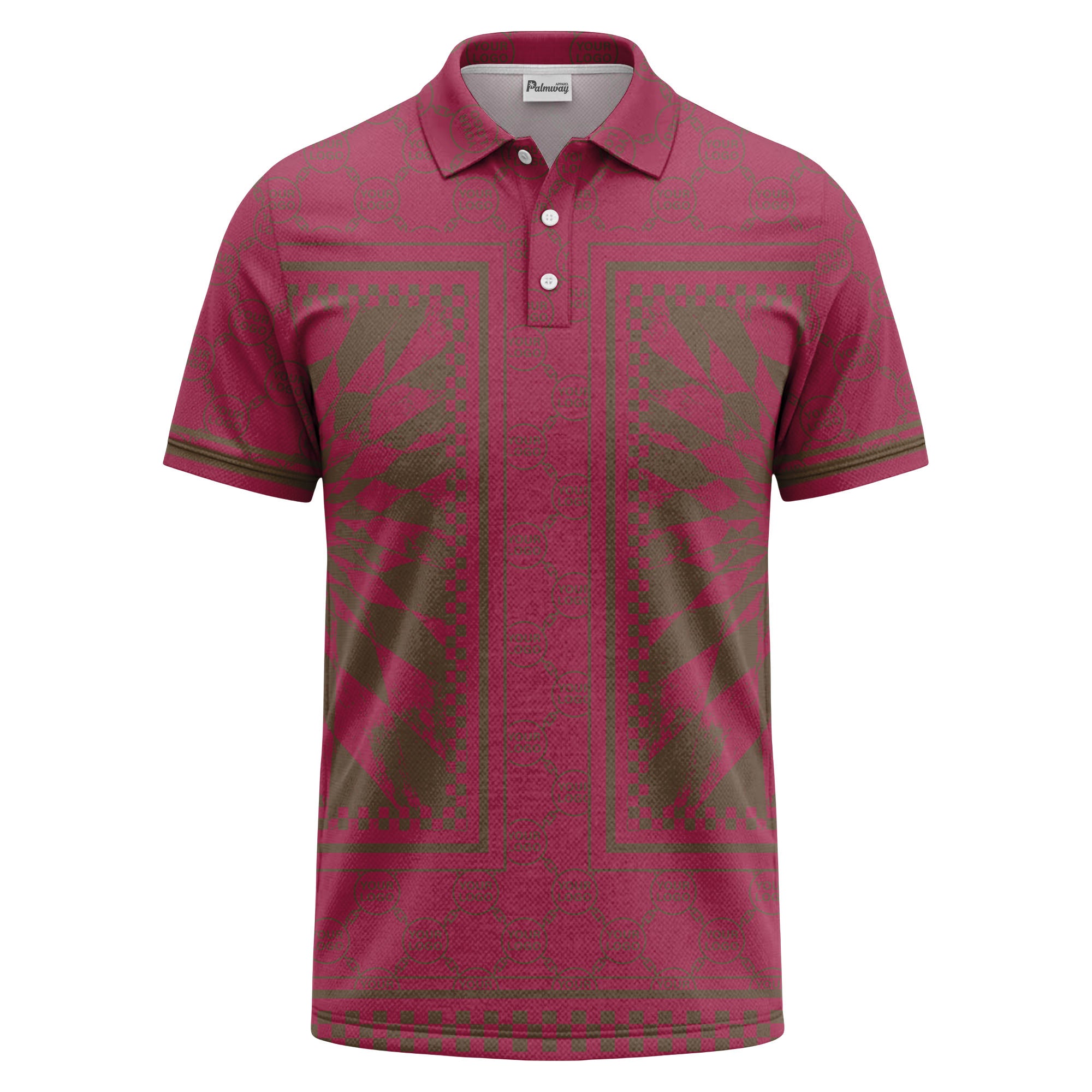 geometric palm leaves checkerboard border polo shirt