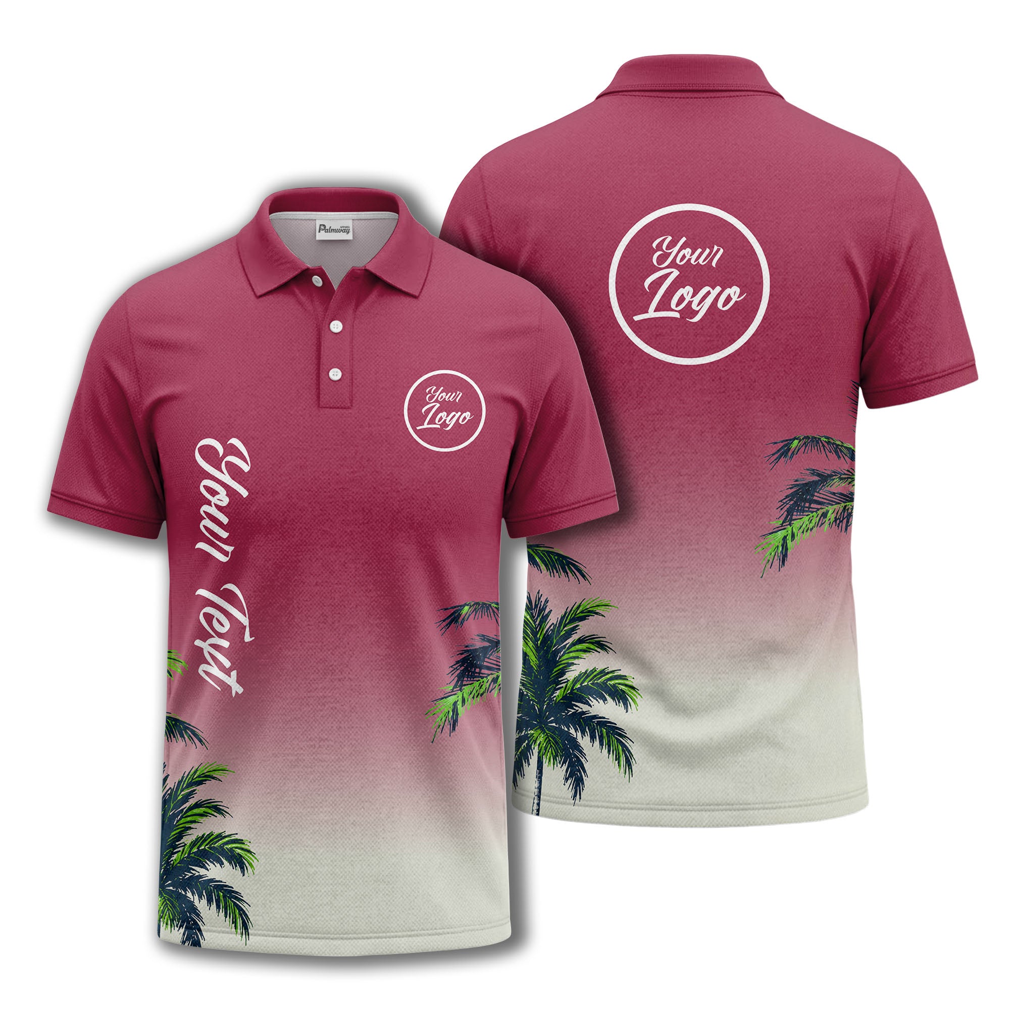 gradient fade palm trees silhouette polo shirt with custom text