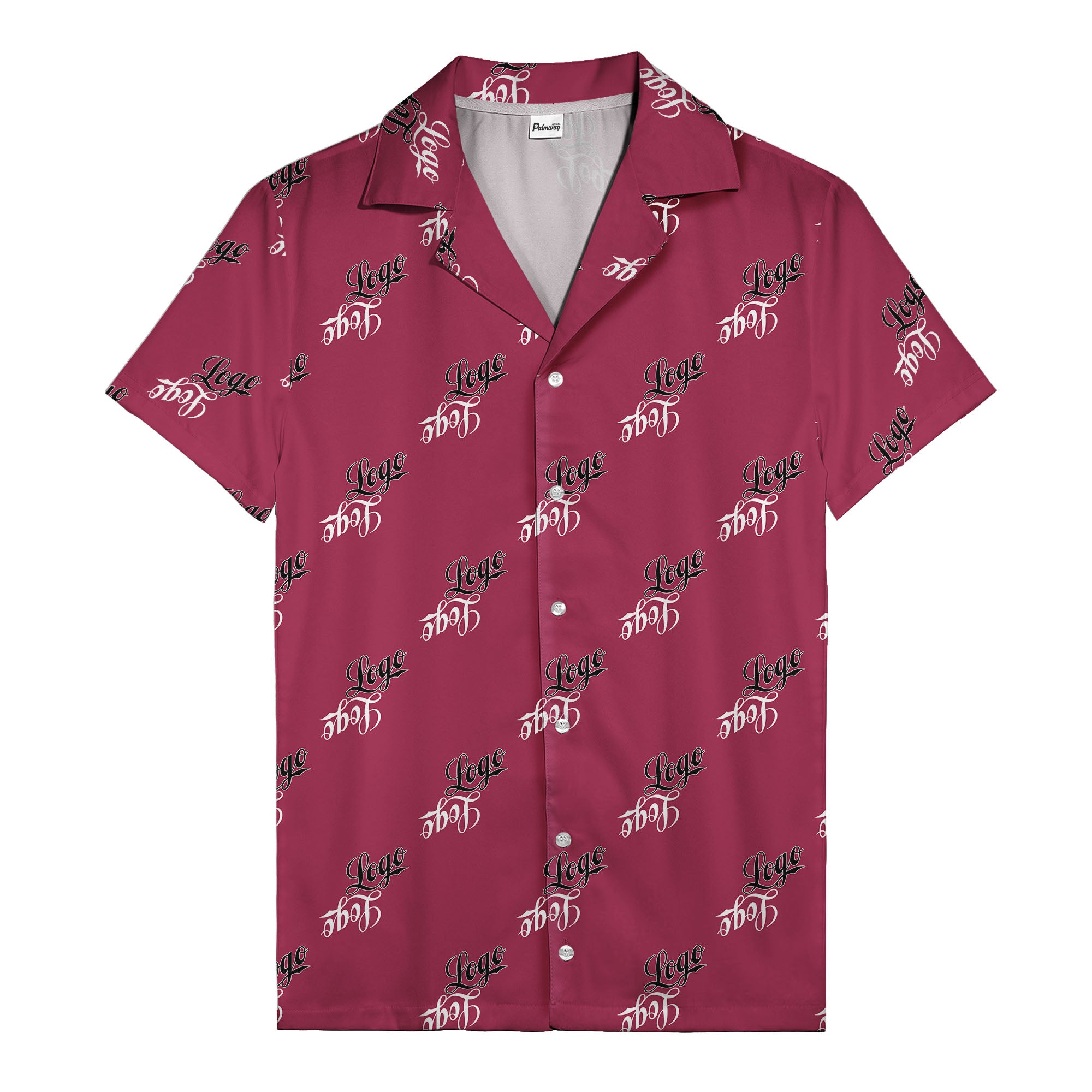 hand-drawn calligraphic script logo repeat black white hawaiian shirt for men