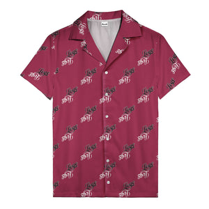 hand-drawn calligraphic script logo repeat black white hawaiian shirt for men