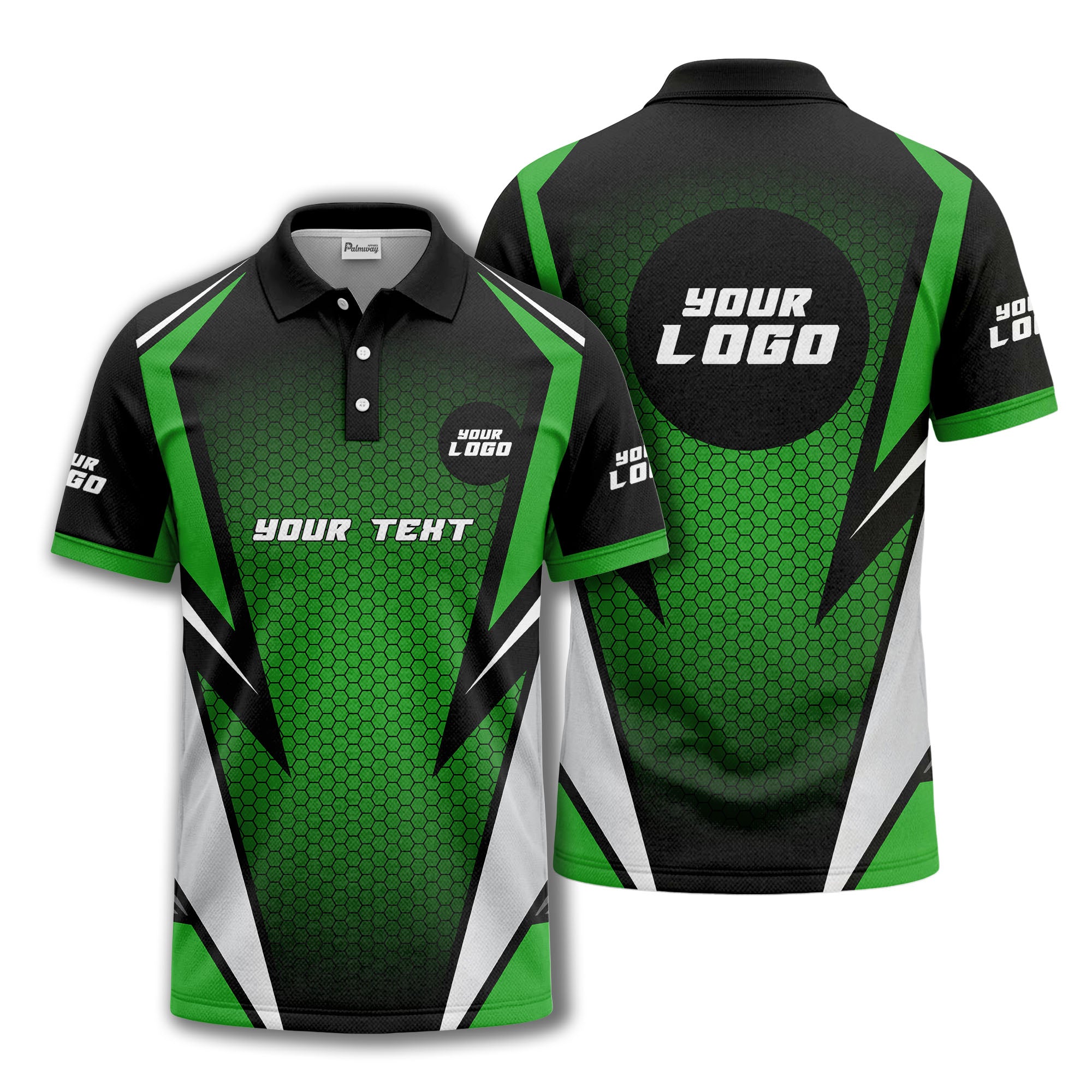hexagonal grid geometric lines modern tech-inspired polo shirt