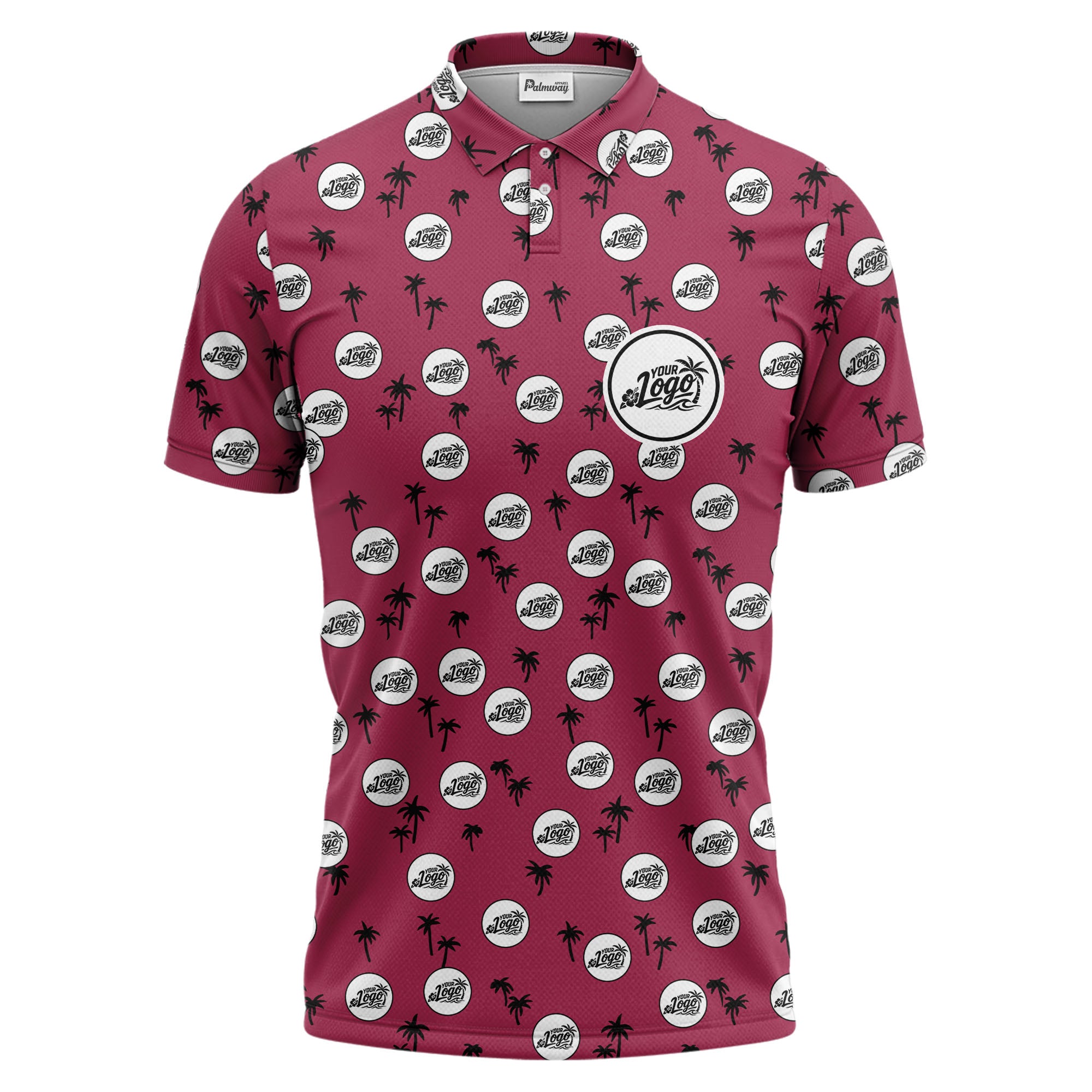 illustrated black tropical palm trees repeating polo shirt for summer beach days