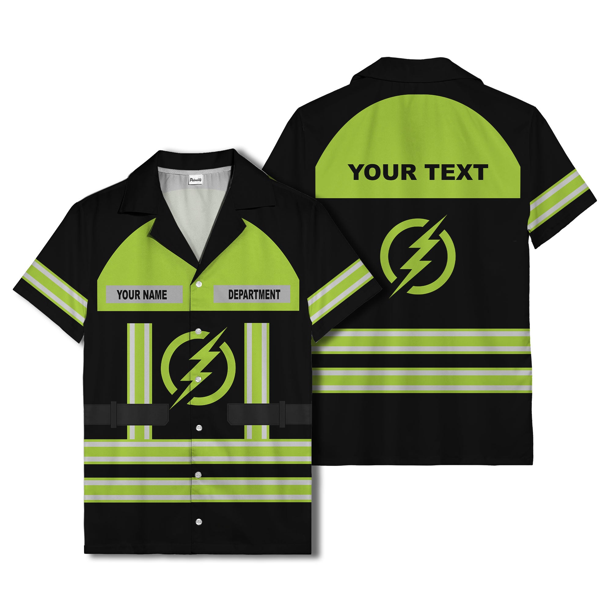 lightning bolt superhero uniform patch hawaiian shirt for men